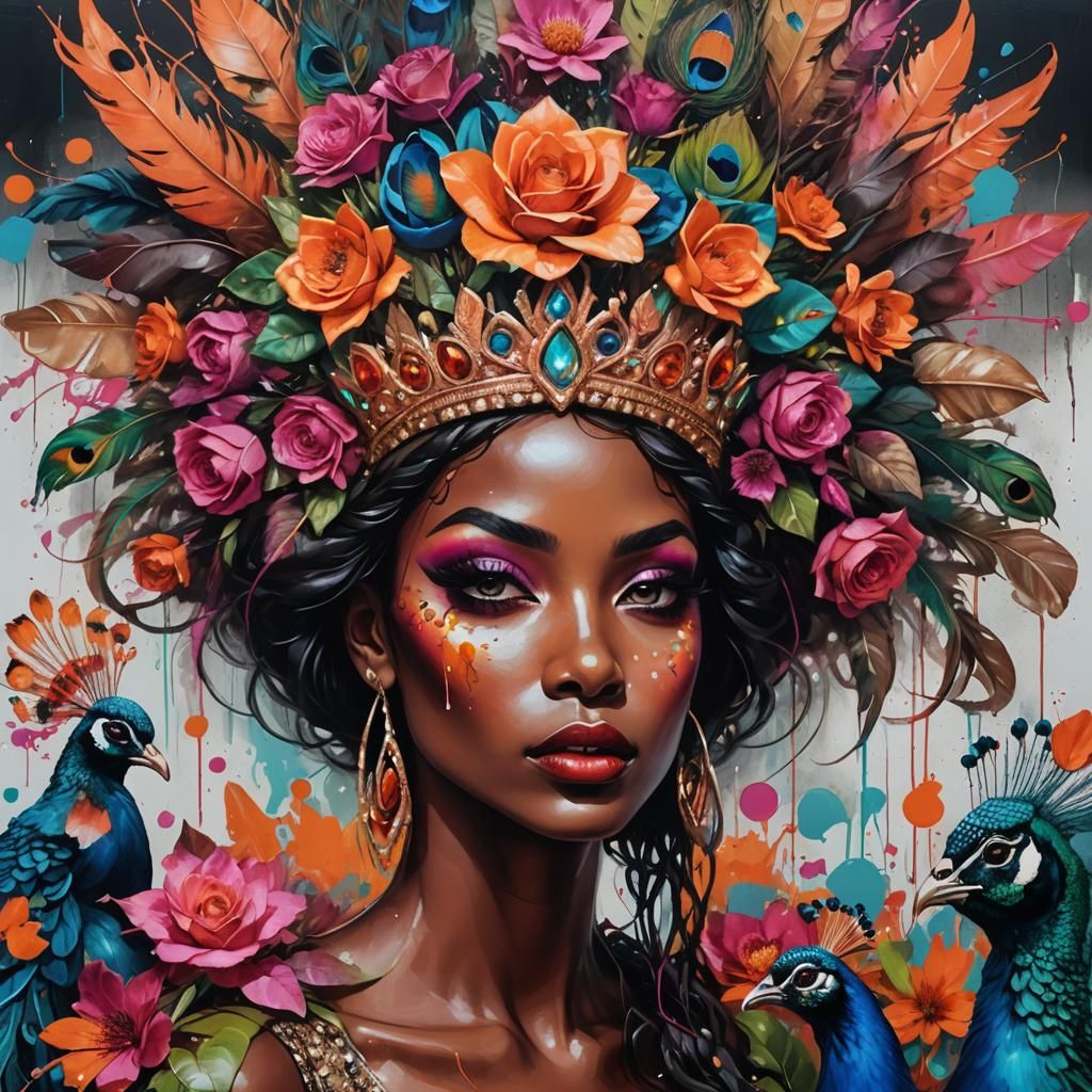 Surreal Graffiti Art: Rose Gold Woman Portrait