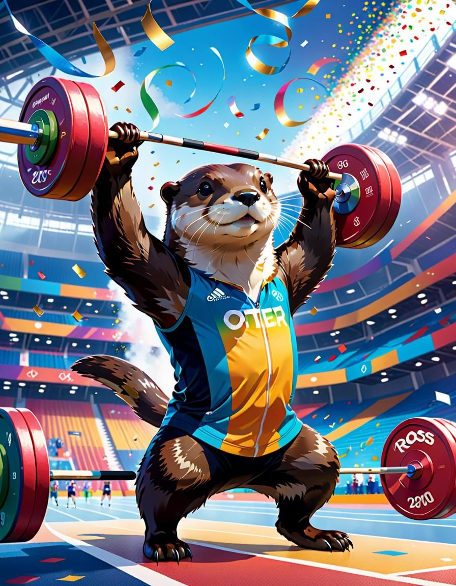 Otter Athlete Weightlifting in Olympics Stadium