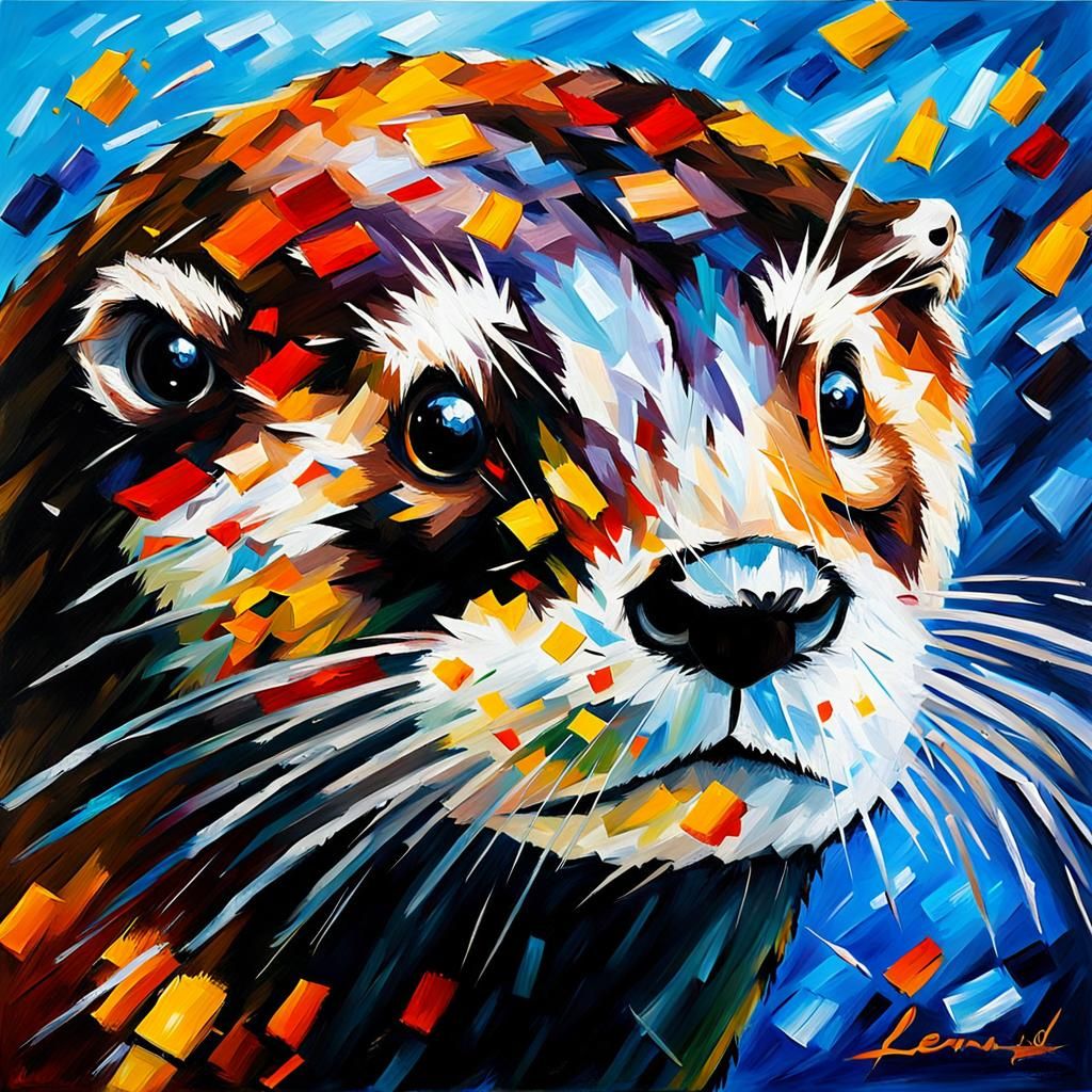 Palette Knife Otter Painting in Leonid Afremov Style