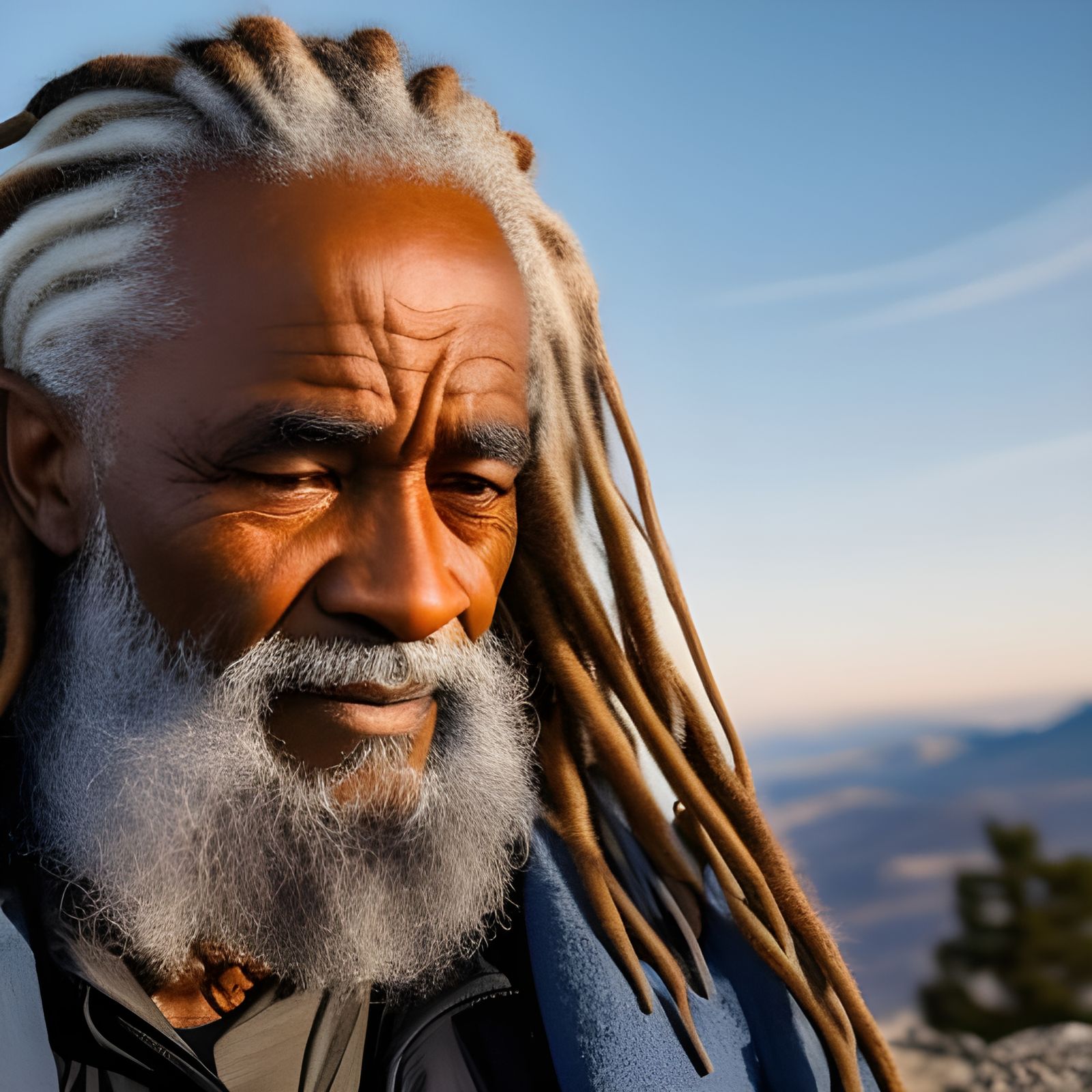 Old Man Portrait with Mountain Sunrise in 8K