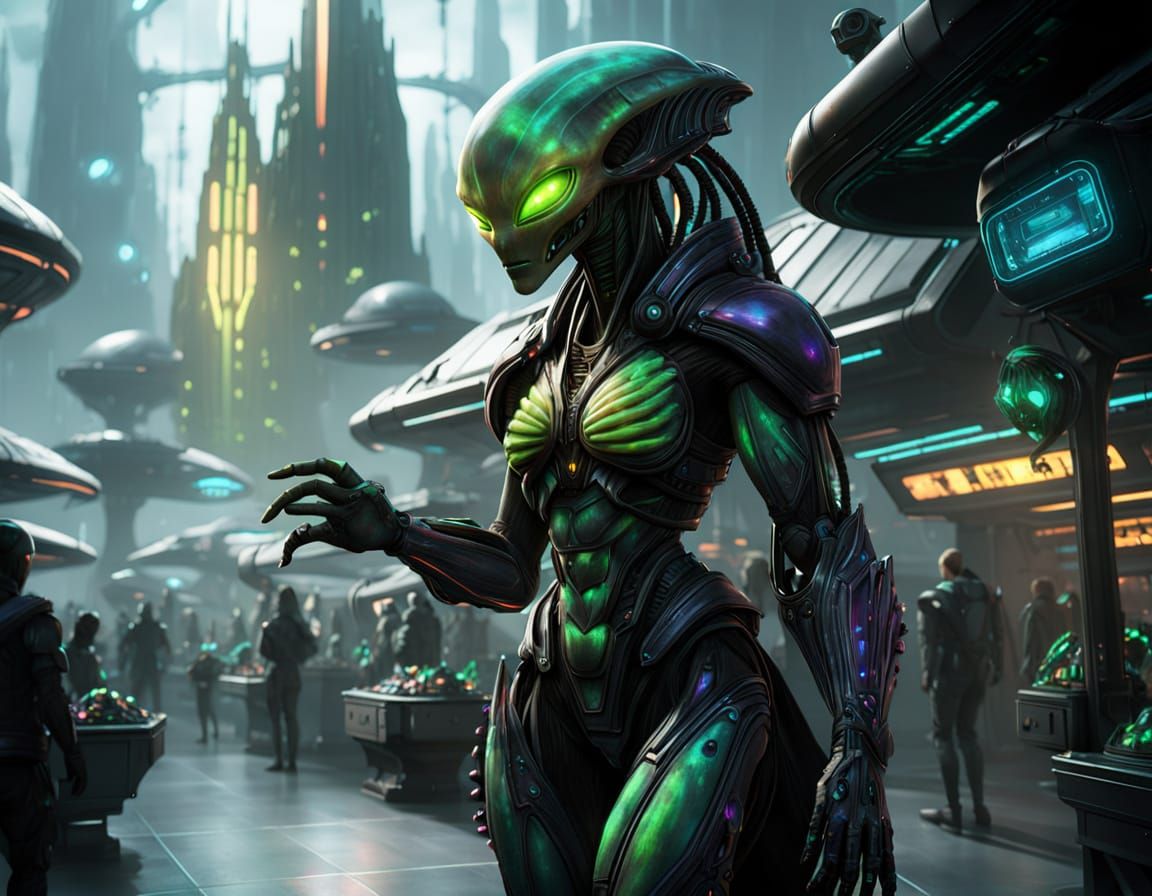 Bustling Alien Marketplace of Exotic Goods