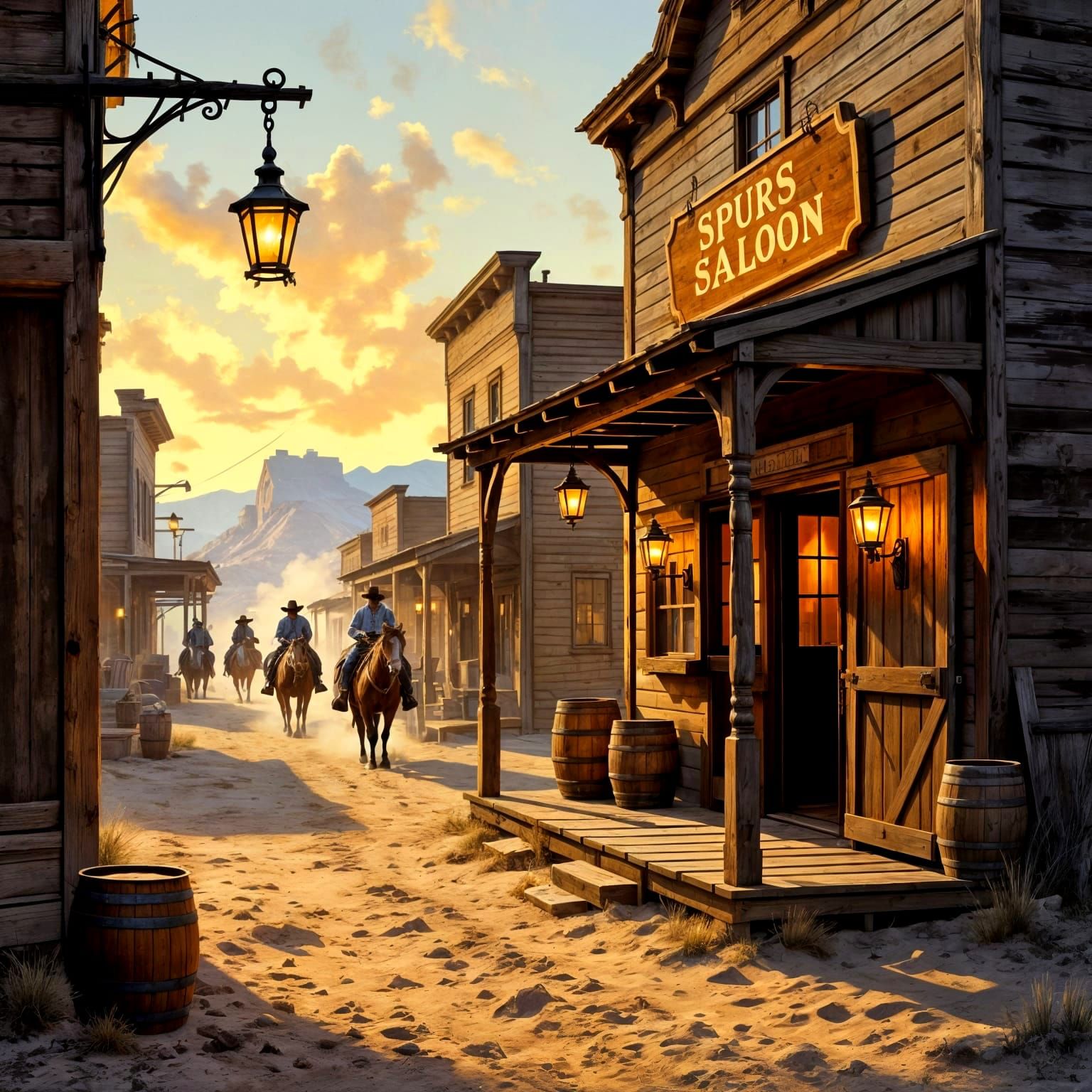 Spurs Saloon: Cowboy Tavern Alleyway Oil Painting