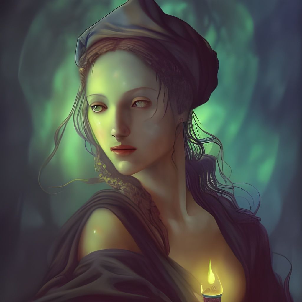 by the light