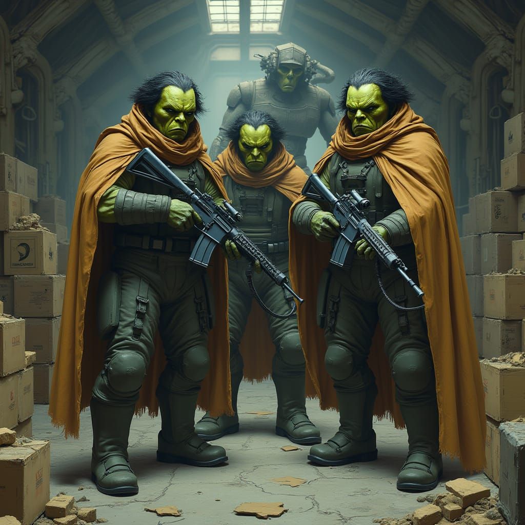 Muscular Olive Green Humanoids in Industrial Sci-Fi Style