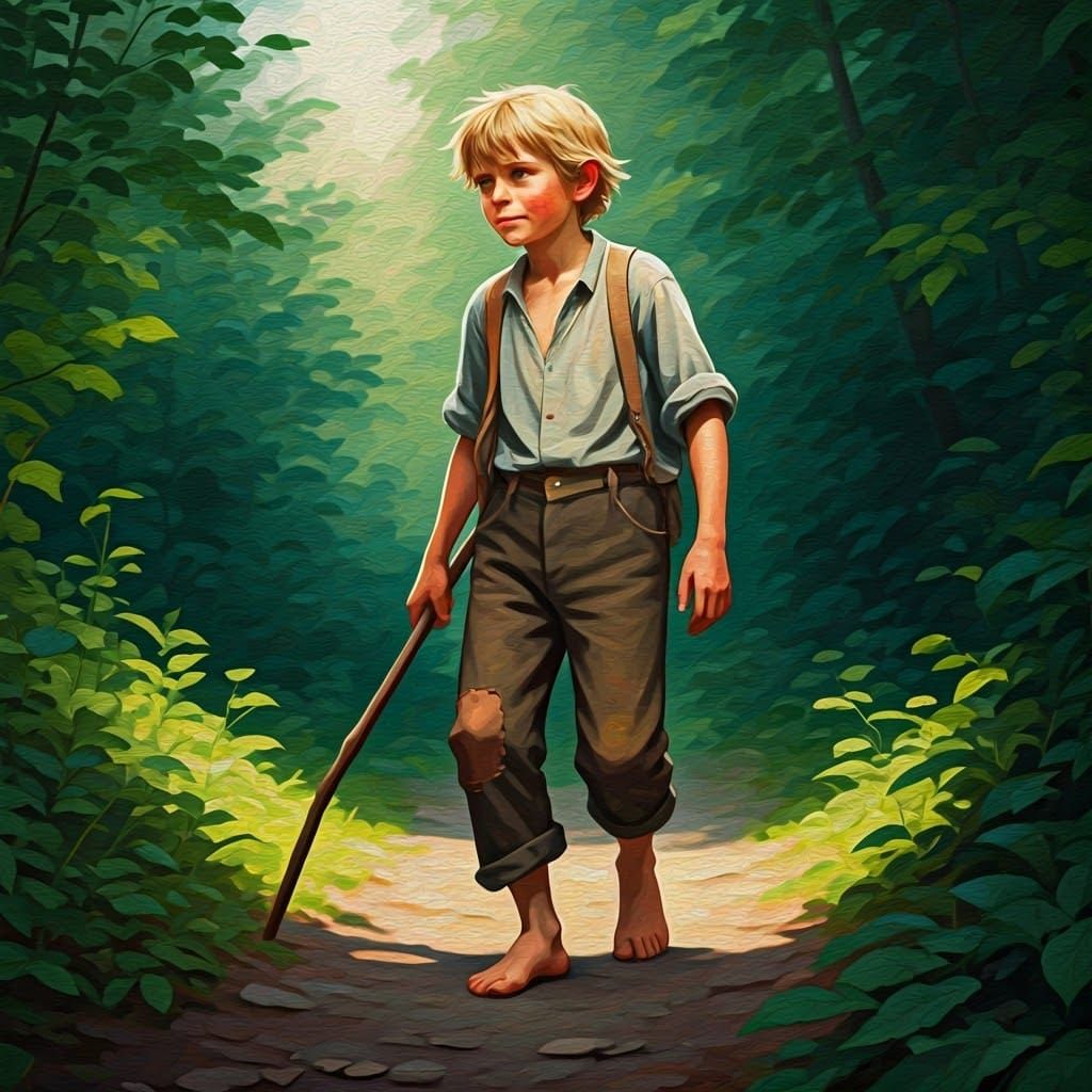 Tom Sawyer in Emerald Forest, Old Masters Style
