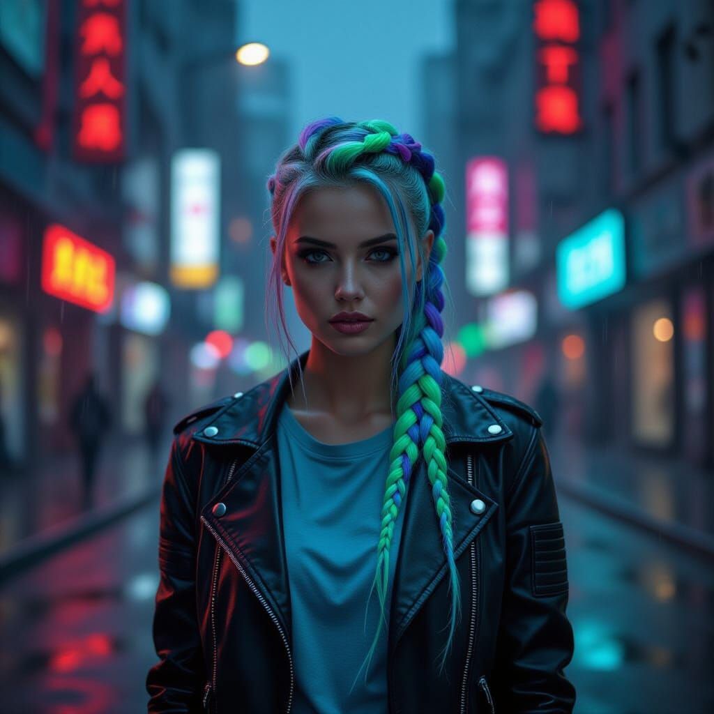 Cyberpunk Cityscape with Neon and Rain