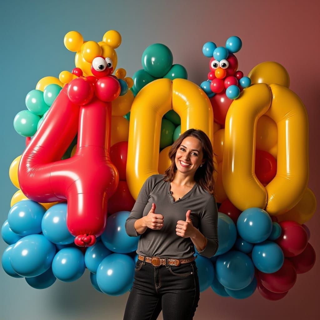 Smiling Figure Celebrates 400 Days with Vibrant Balloon Crea...