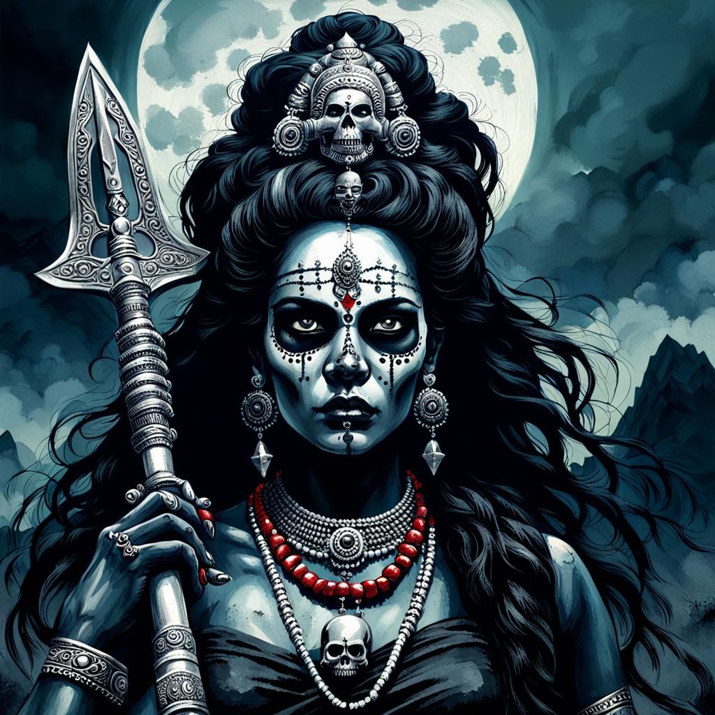 Fierce Hindu Goddess Kali with Scimitar