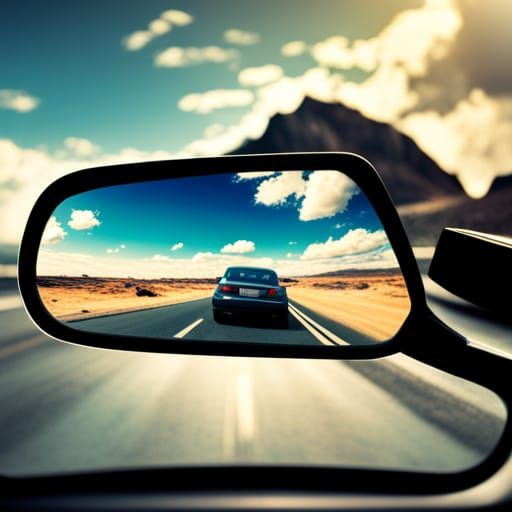 Car Wing Mirror Reflecting Car Crash in Dark Fantasy Style