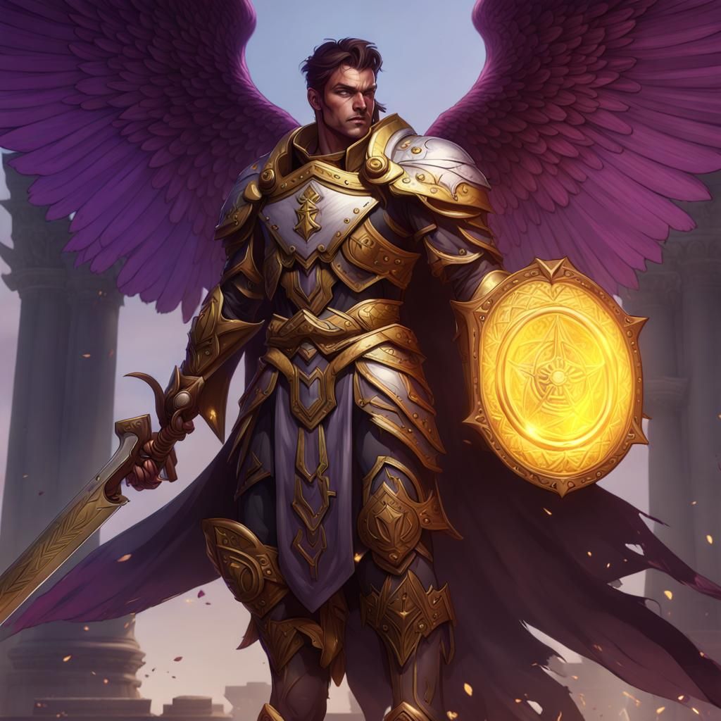 Aasimar Paladin Concept Art in Dark Fantasy Style