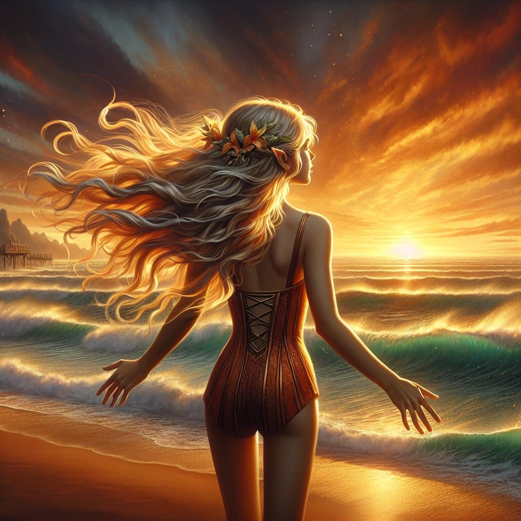 Elven Girl's Sunset Beach Freedom