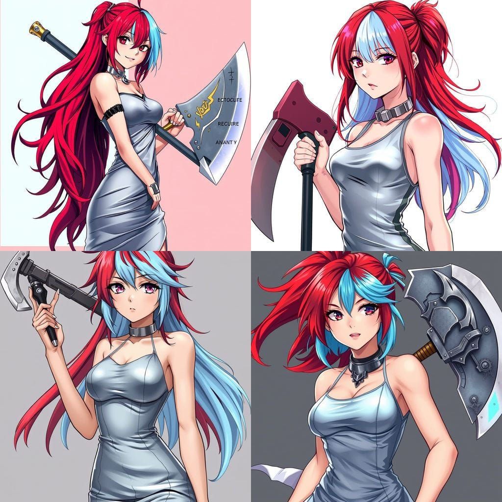 Anime Girl with Two-Toned Hair and Axe