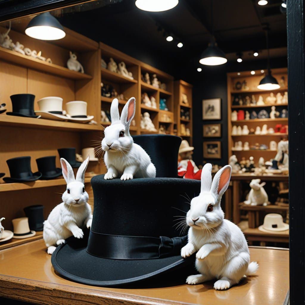 White Rabbits Emerge From Magician's Hat