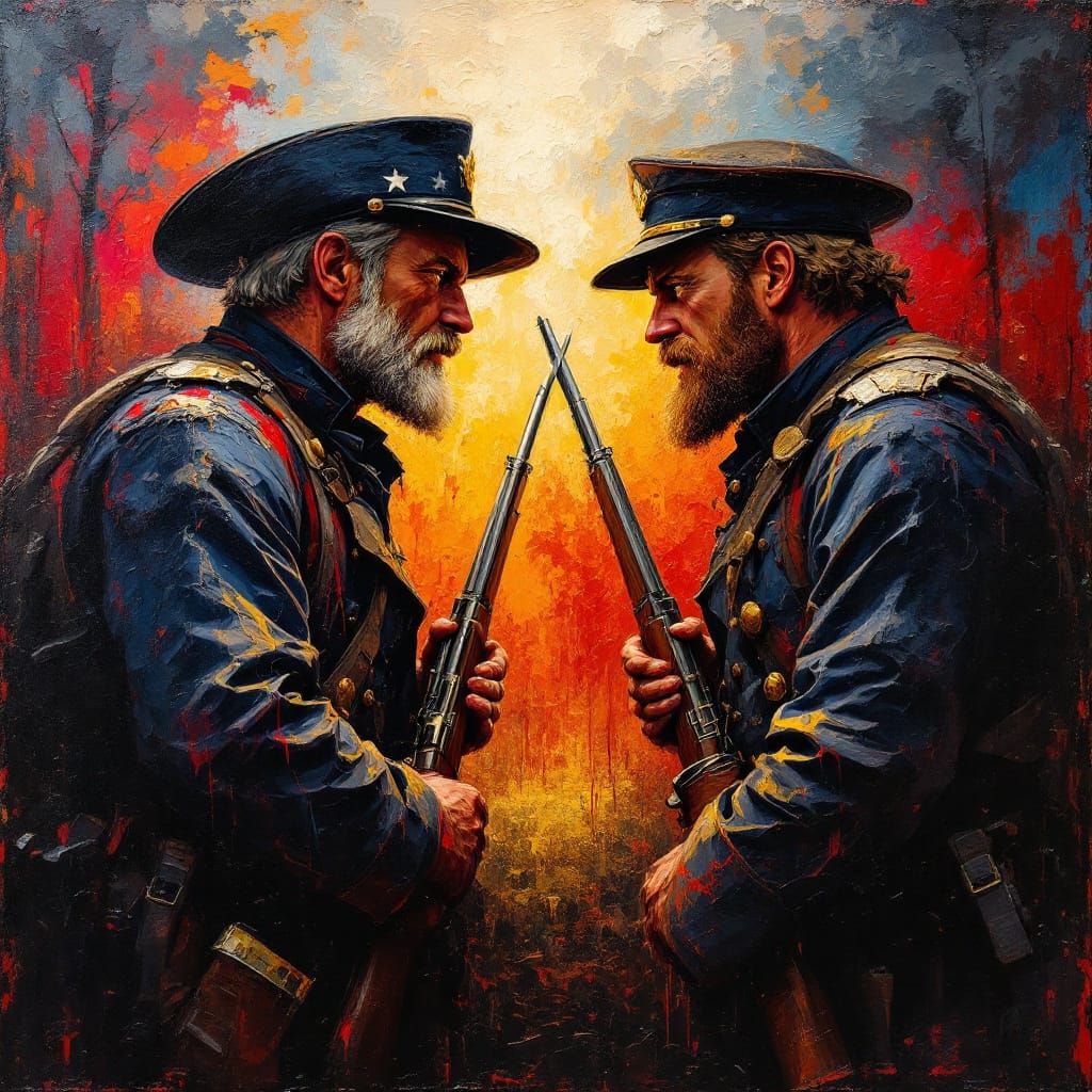 Civil War Soldiers in Impasto Painting Style