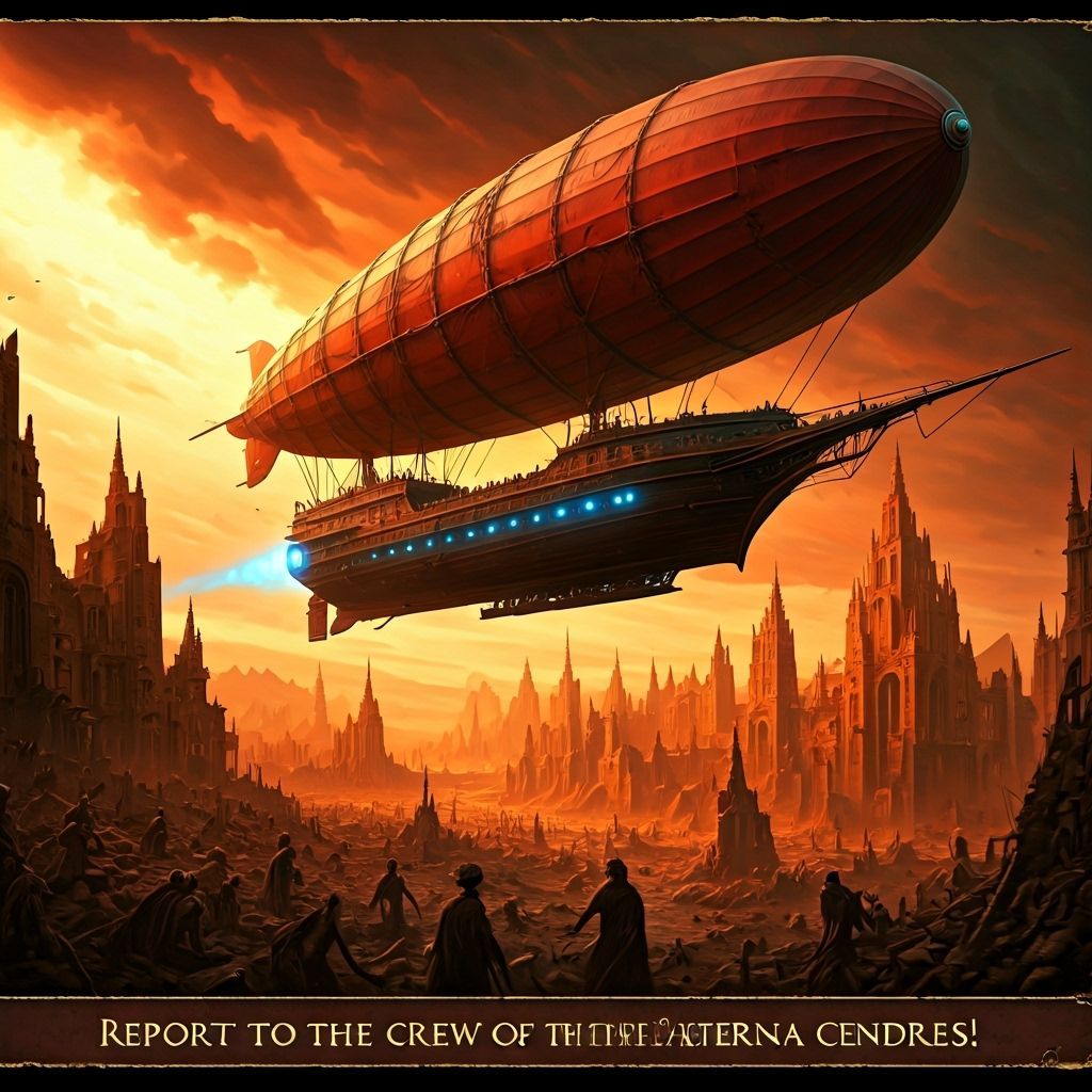 Massive Airship Over Ruined City of Undead