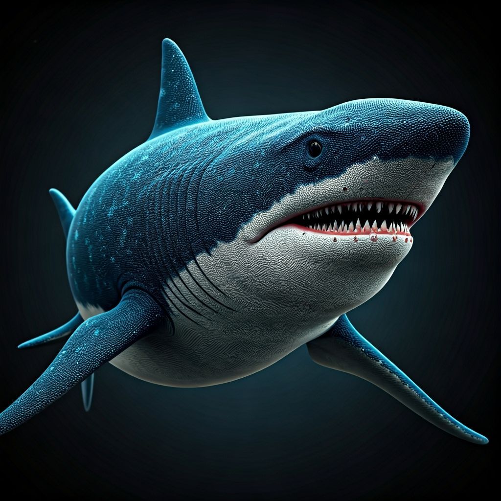 Megalodon Statue Formed from Iridescent Beads in 3D