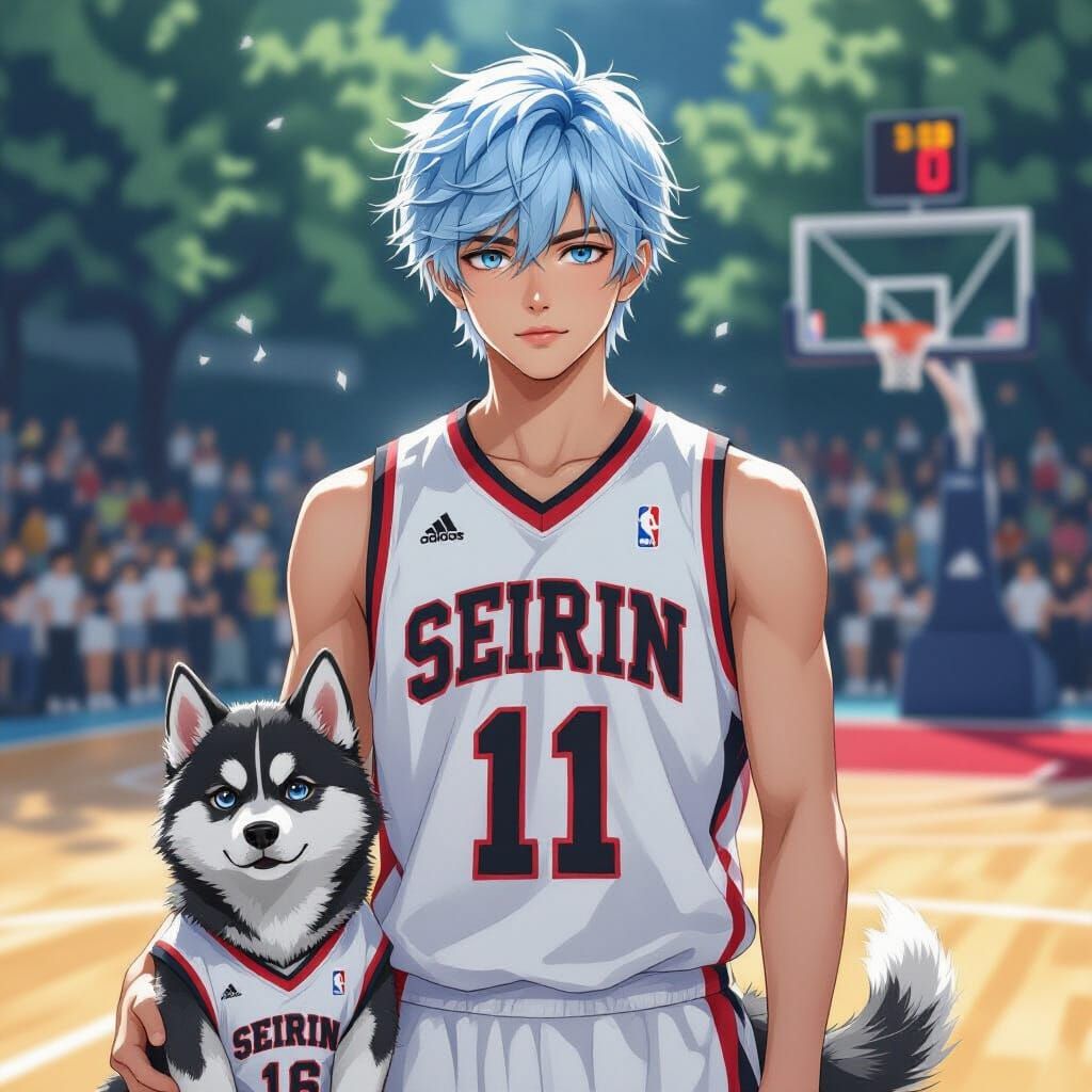 Hyperrealistic Basketball Player with Husky Puppy in Splash ...