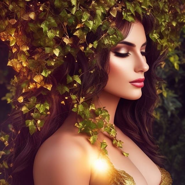 Beautiful Woman Covered in Vines in Romantic Garden