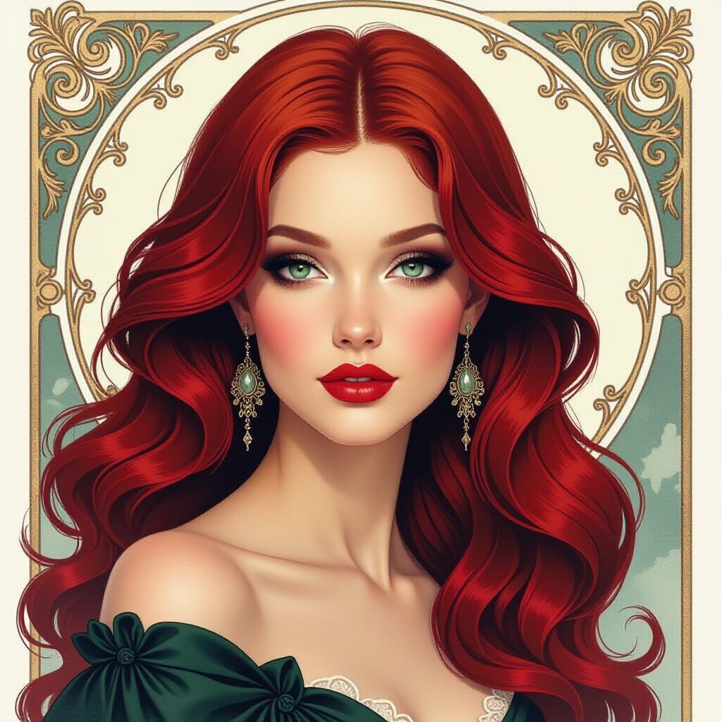 Captivating Woman with Flowing Hair in Watercolour Style