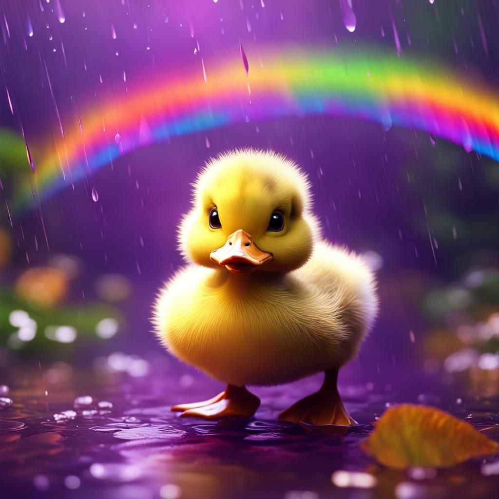 Cute Duckling Sheltering from Rain, Digital Art