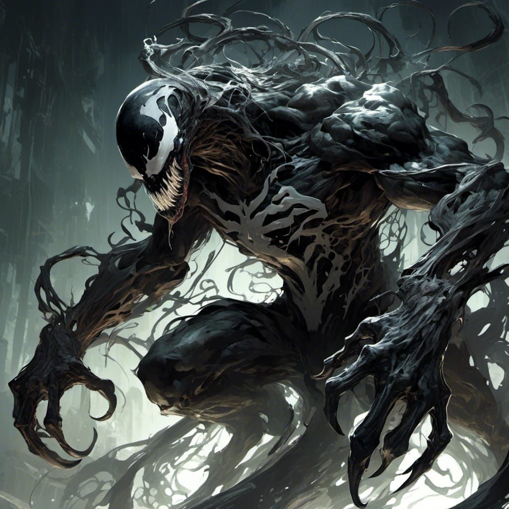 Venom Symbiote and Eddie Brock Dark Fantasy Portrait