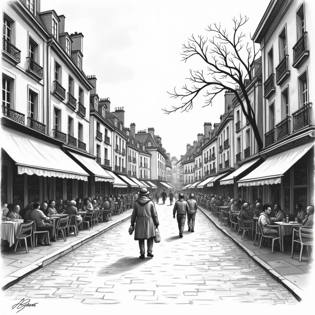 Paris Street Scene Doodle in Moebius Style