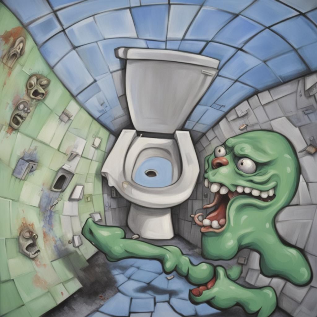 Surreal Toilet Horror: Despairing Scream in Graffiti Style