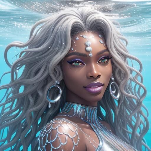African American Mermaid with Pearl in Shell