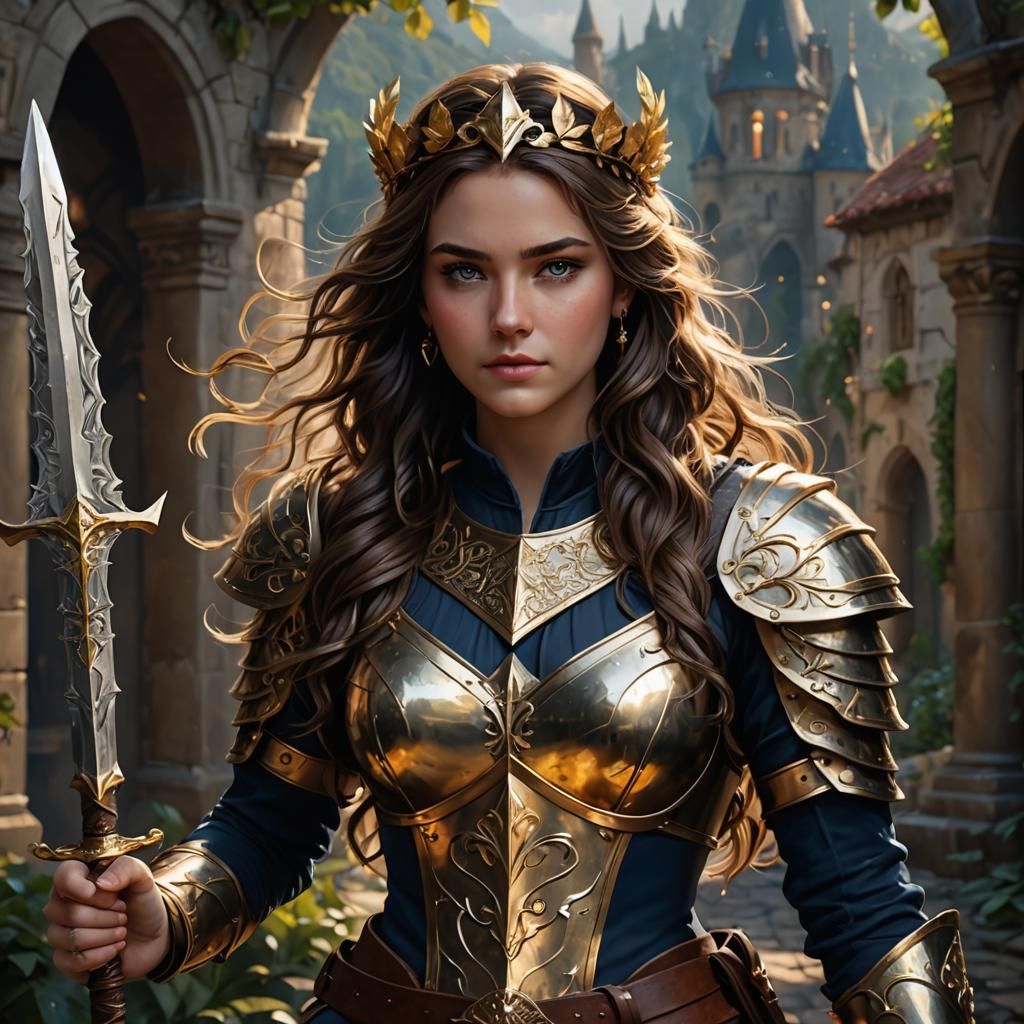 Teenage Girl Warrior in Detailed Matte Painting