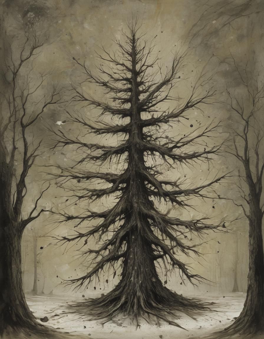 Gothic Christmas Tree, Dark Fantasy Illustration