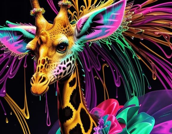 Creepy Giraffe Vomits Rainbows on Disco Ball in Neon Gore