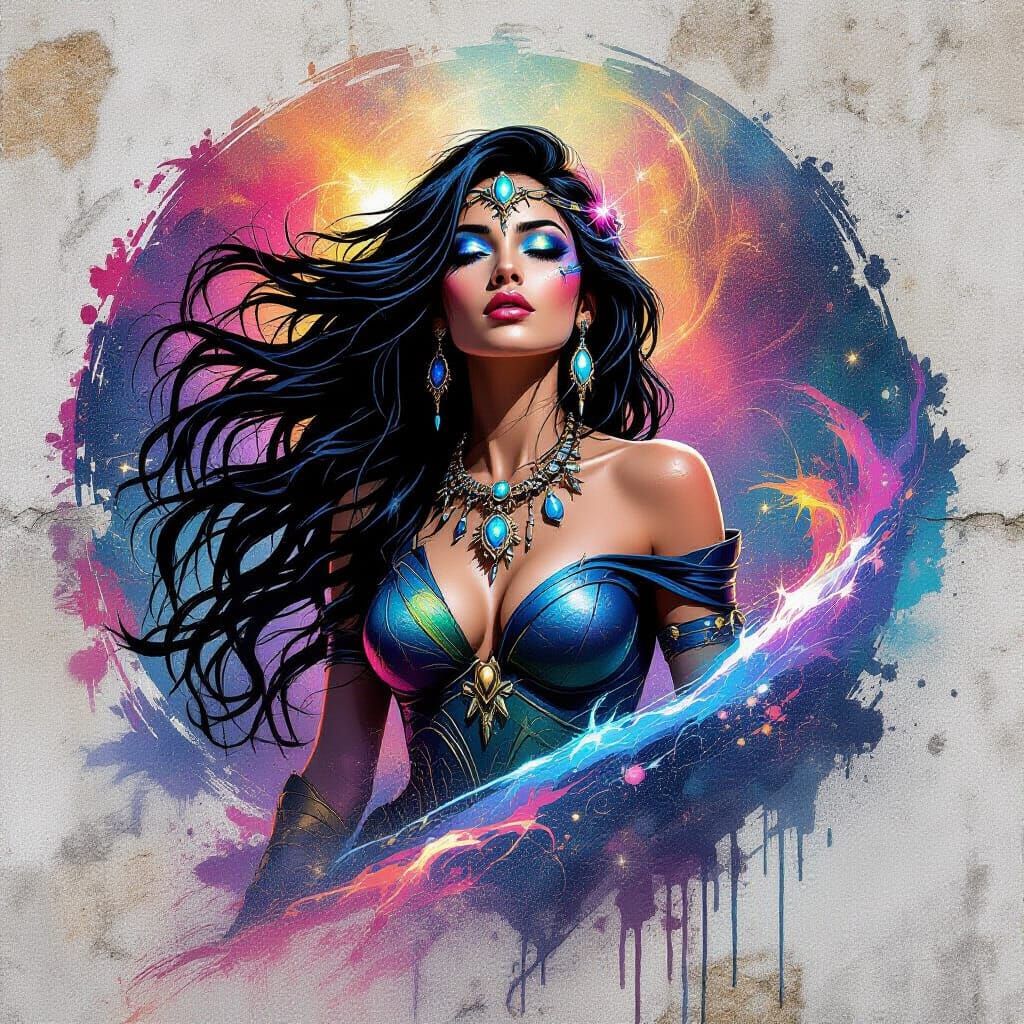 Goddess Rising from Galaxy: Street Art Mural