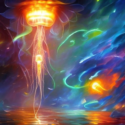 Electric Jellyfish in a Bottle: Detailed Digital Painting