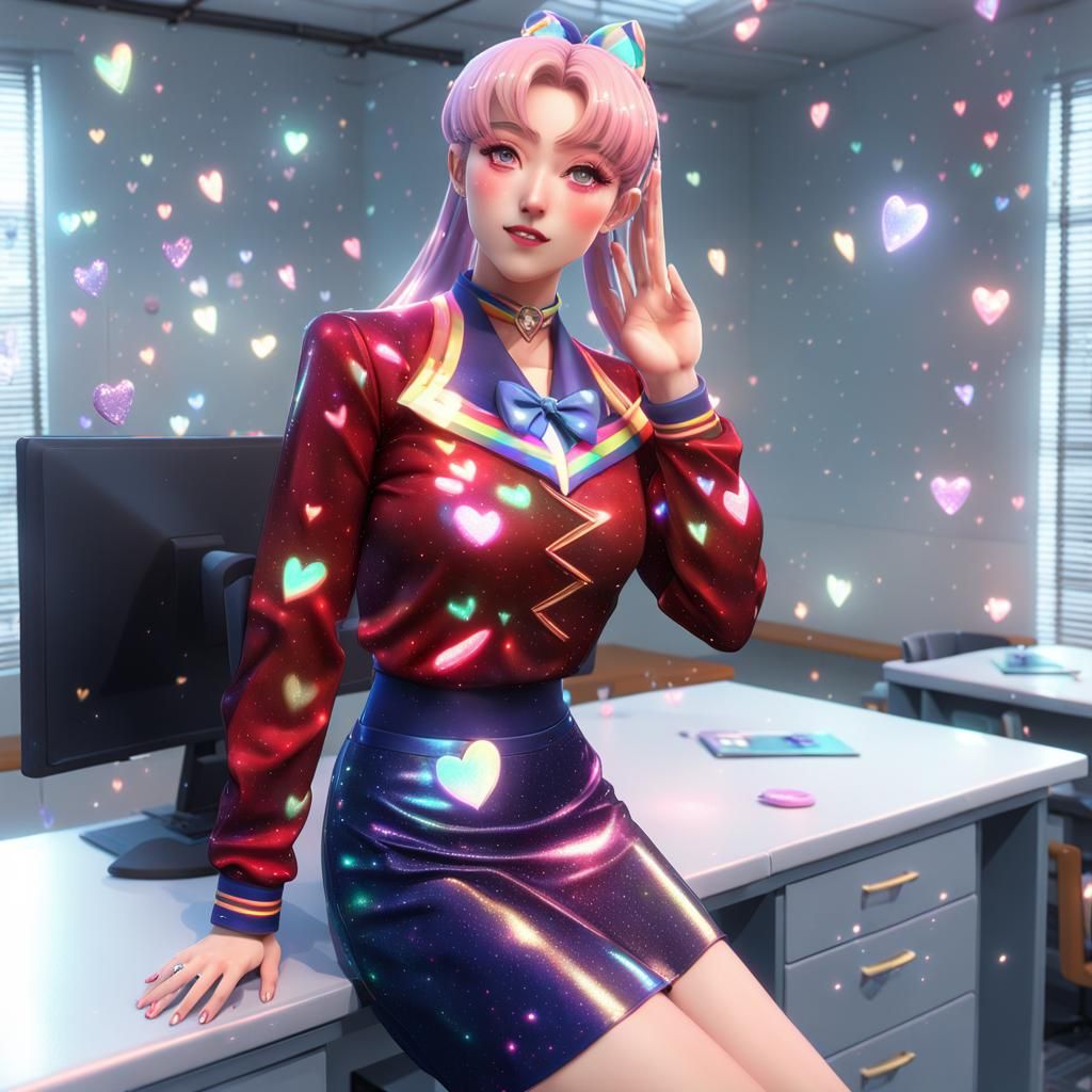 Joyful Sailor Scout in Rainbow Glitter, Hyperdetailed Art