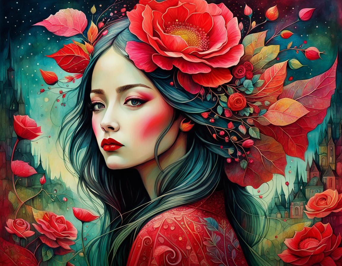 Surreal Rose Whimsical Illustration in Cubist Style