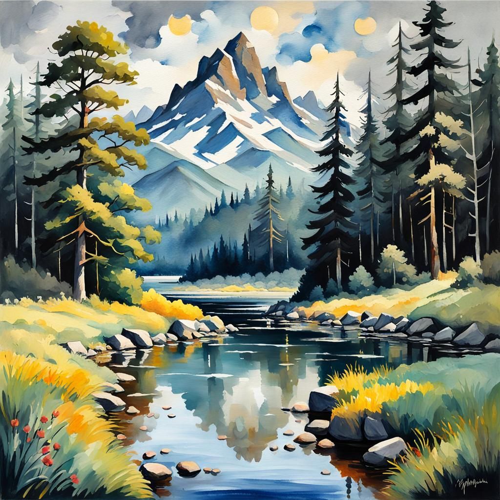 Impressionist Landscape in Gouache and Watercolor