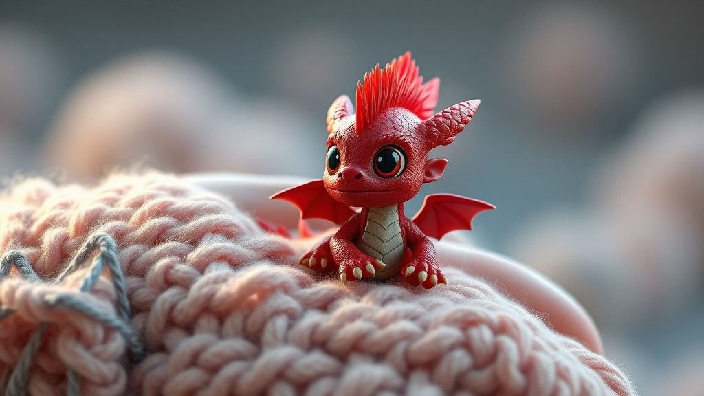 Adorable Red Dragon on Giant Hand, Digital Art