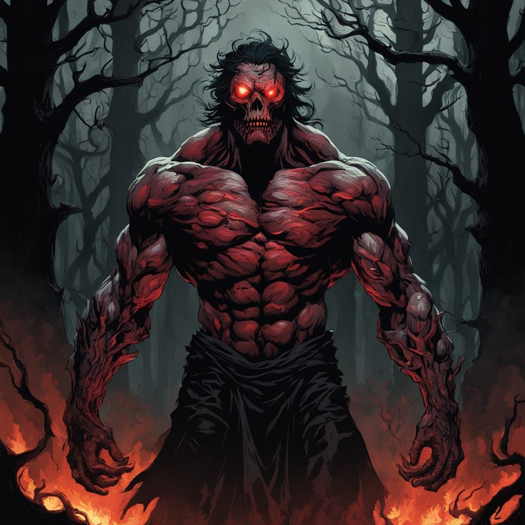 Gothic Horror Figure in Dark, Flickering Flames