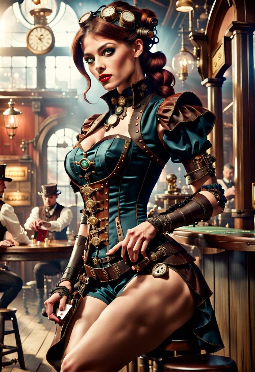 Steampunk Saloon: Woman at the Bar
