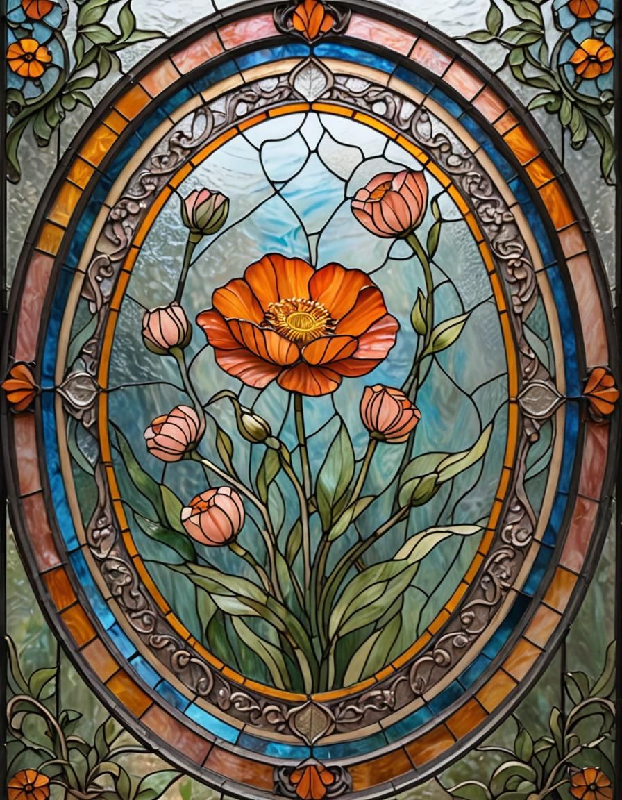 Stained Glass Persian Buttercup in Tiffany Style
