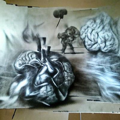 Brain vs Heart: Charcoal Drawing in 8K