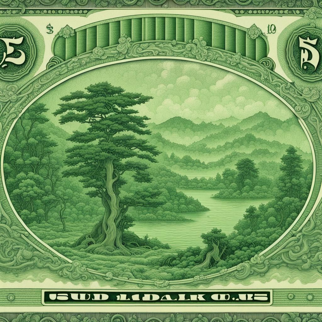 Hyperdetailed Twenty Dollar Bill in Ukiyo-e Style