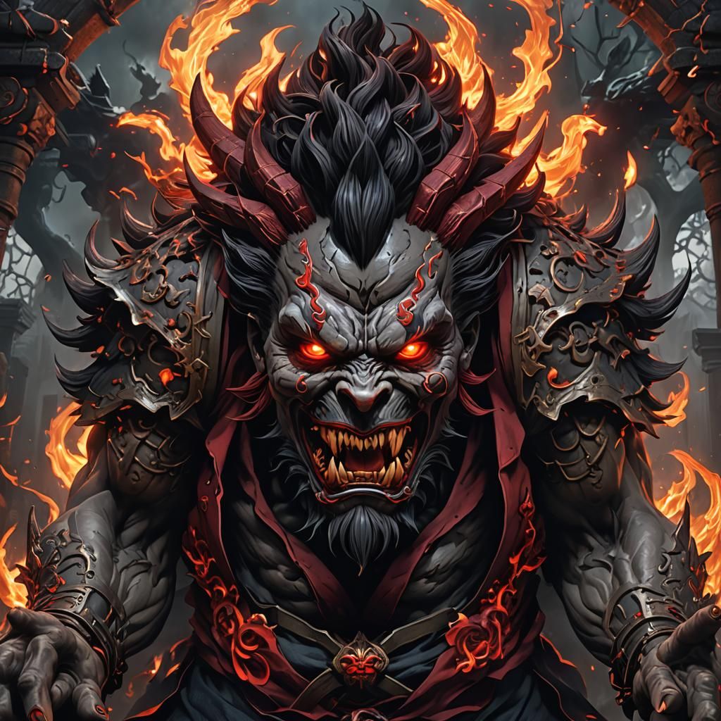 Hyperrealistic Japanese Akuma in Dark Fantasy Art