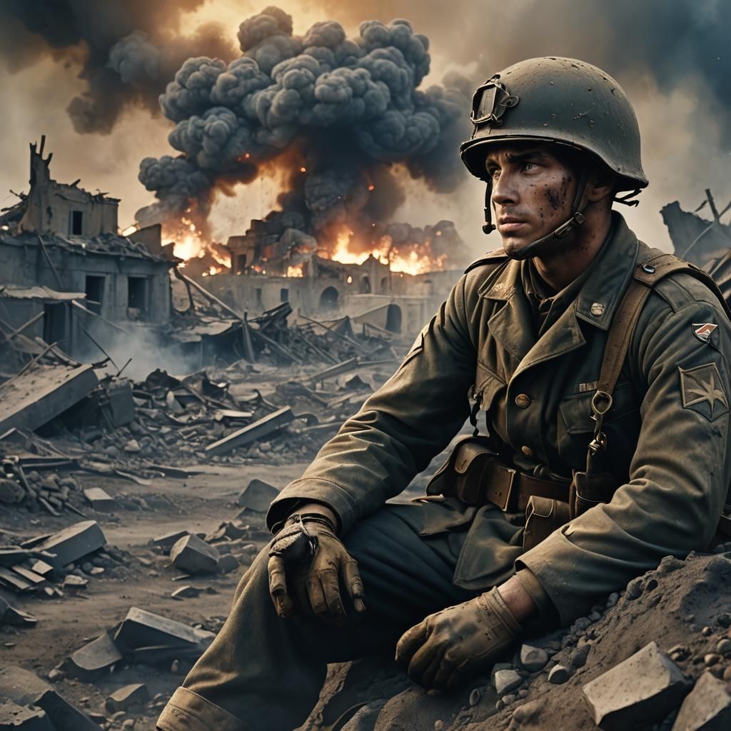 WWII Soldier in War-Torn Landscape: Matte Painting