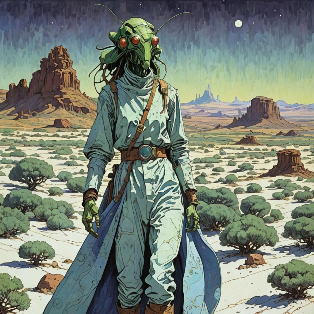 Druid Mantis in Retrofuturistic Style