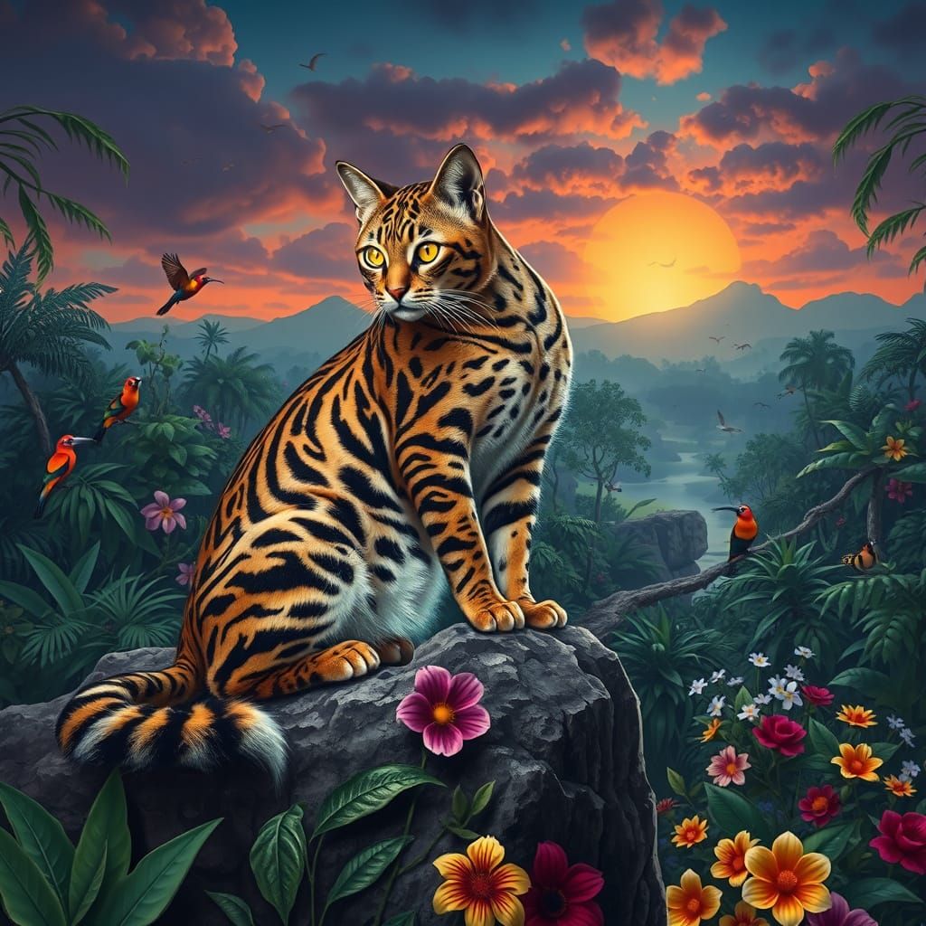 Bengal Cat in Jungle, Hyperrealistic Digital Art