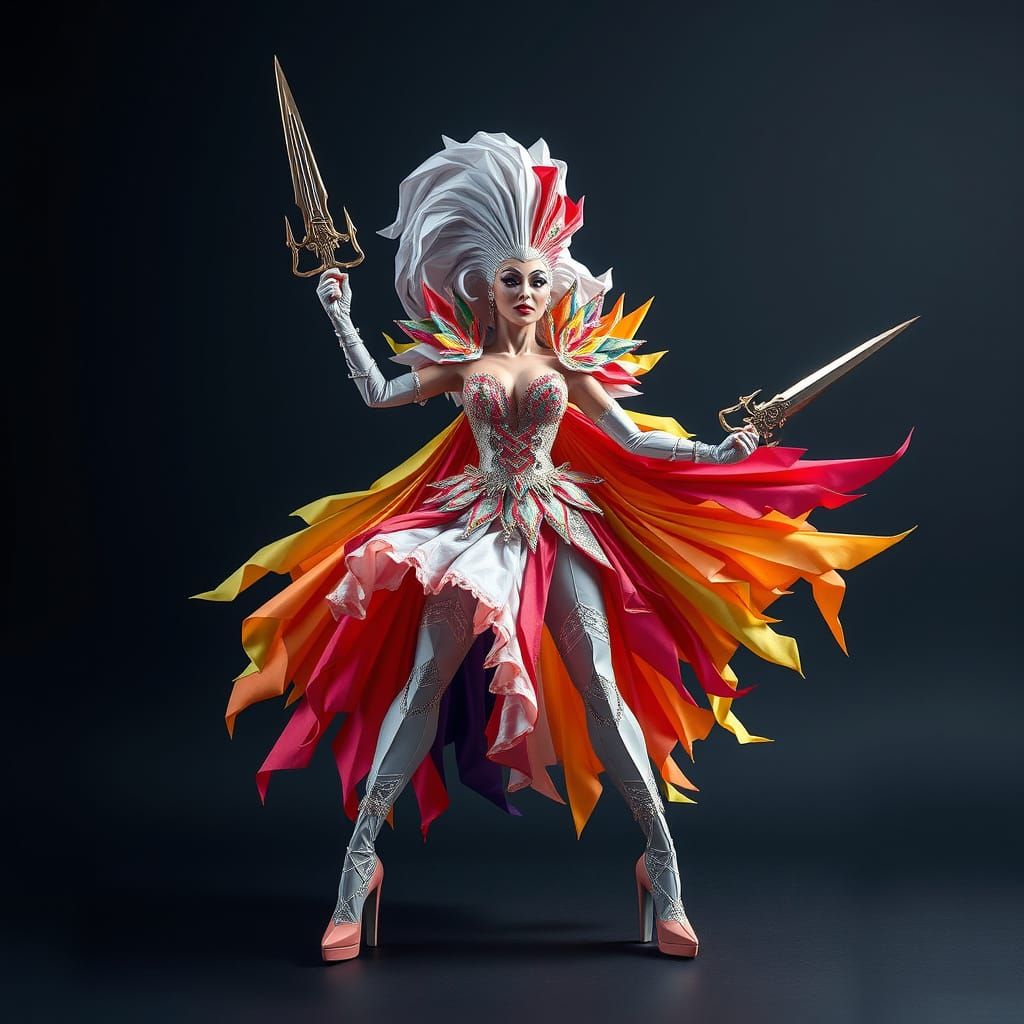 Origami Drag Queen Vigilante in Papercraft Style