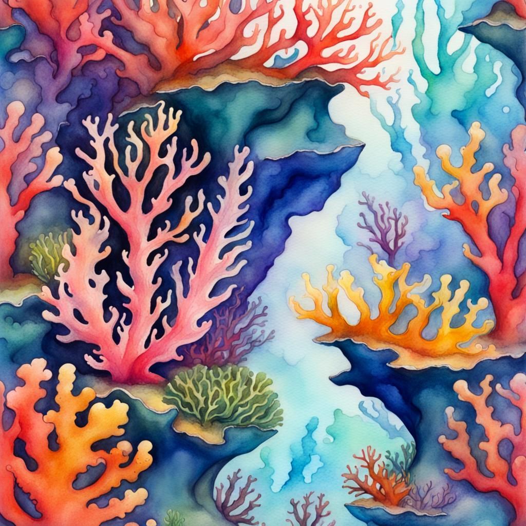 Vivid Coral Reef in Wet-on-Wet Watercolor