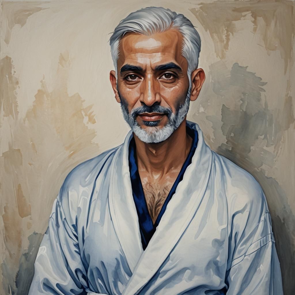 Portrait of Man in Velvet Robe, Impressionist Style