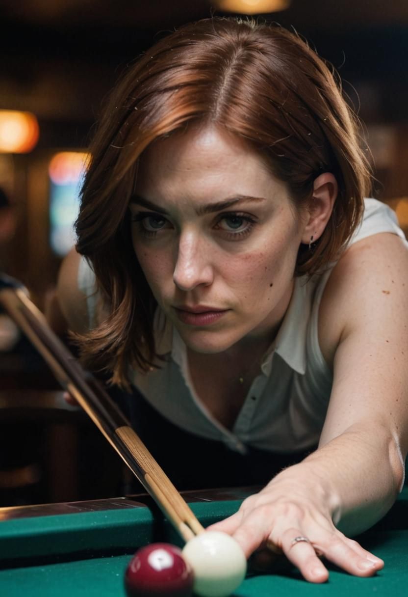 Detective Anne Holowitz Plays Pool, Close-up